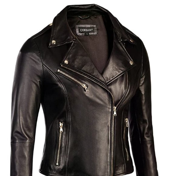 Women's Black Leather Motorcycle Jacket